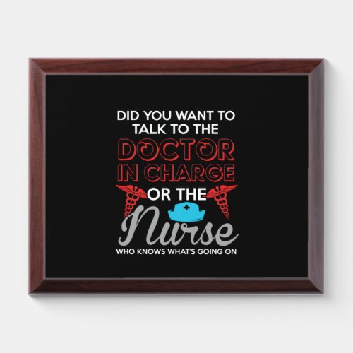 Nurse Gift Doctor In Charge Or The Nurse Award Plaque