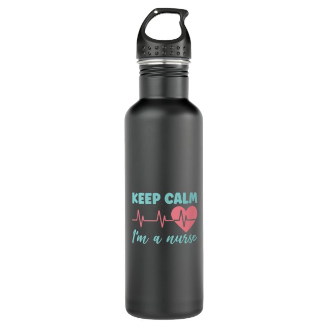 Nurse Gift | Keep Calm I Am A Nurse Stainless Steel Water Bottle (Front)