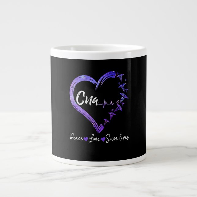 Nurse Gift | Love CNA Peace Love Save Lives Giant Coffee Mug (Front)