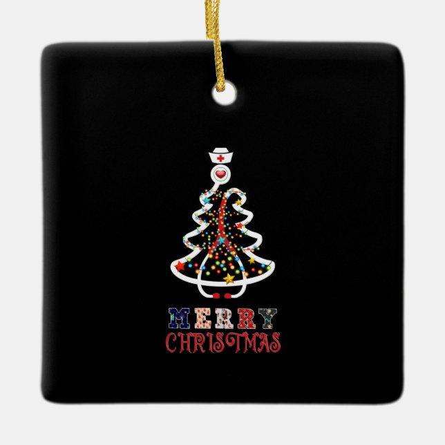 Nurse Gift Mery Christmas Ceramic Ornament (Front)