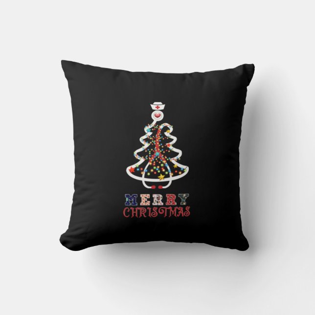 Nurse Gift Mery Christmas Throw Pillow (Front)