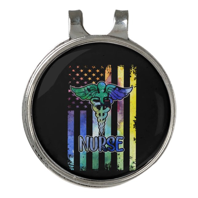 Nurse Gift Nurse American Flag Golf Hat Clip (Front)