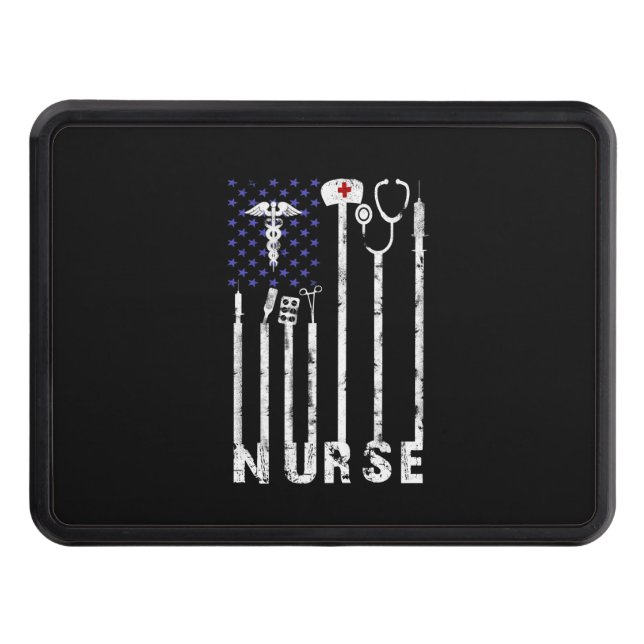 Nurse Gift | Nurse American Flag Nurse Lover Hitch Cover (Front)