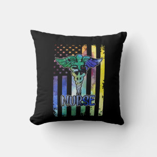 Nurse Gift Nurse American Flag Throw Pillow