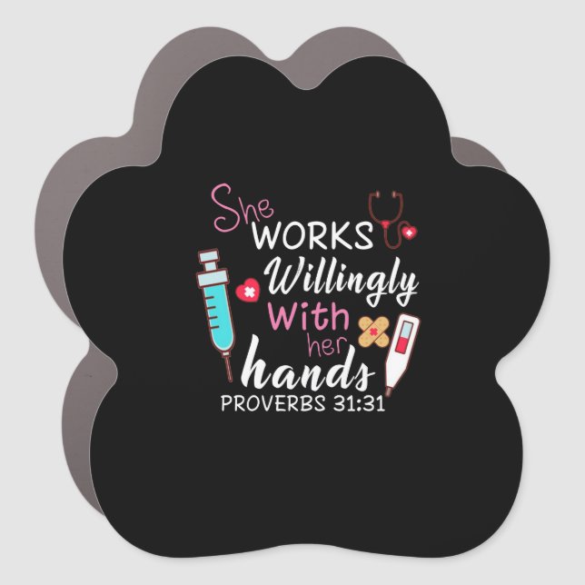 Nurse Gift | She Works Willingly Apparatus Nurse Car Magnet (Front)