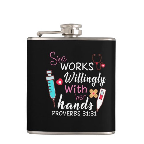 Nurse Gift  She Works Willingly Apparatus Nurse Flask