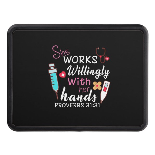 Nurse Gift | She Works Willingly Apparatus Nurse Hitch Cover (Front)