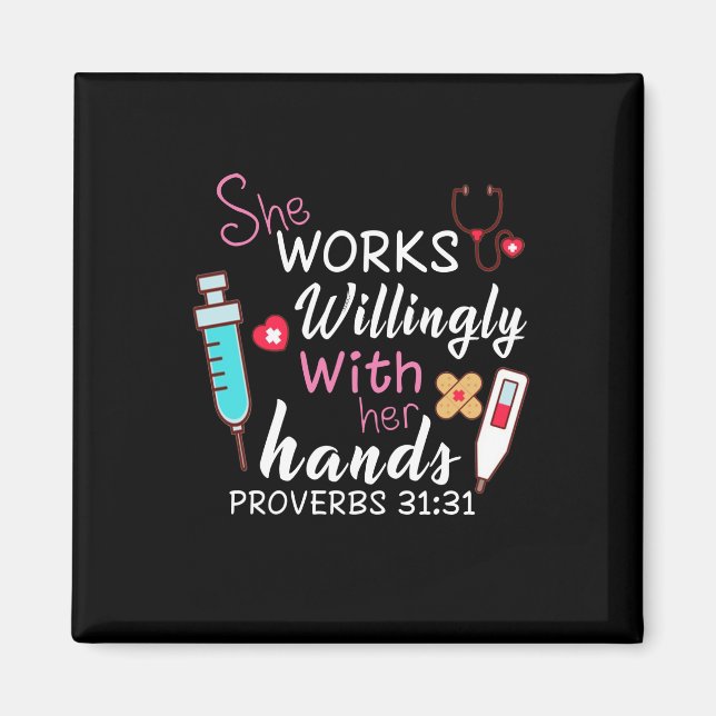 Nurse Gift | She Works Willingly Apparatus Nurse Magnet (Front)