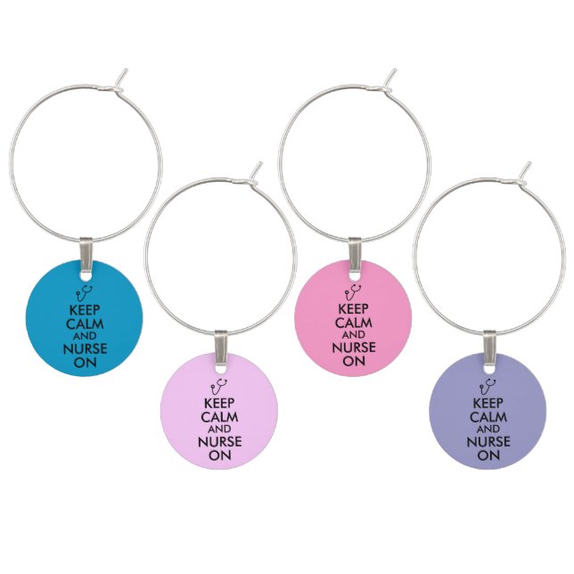 Nurse Gift Stethoscope Keep Calm and Nurse On Wine Charm (Staggered)
