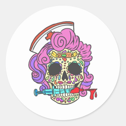 Nurse Gifts For Nursing Student Sugar Skull Nurse Classic Round Sticker