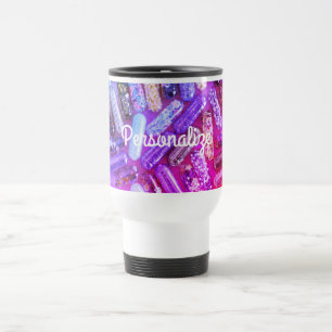 Nurse glitter look medication pill pink purple travel mug