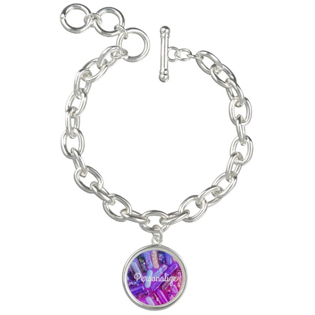 Nurse glitter look medication pills pink purple  bracelet (Product)