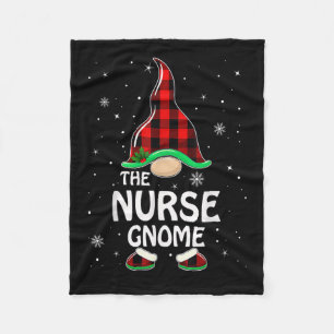 Nurse Gnome Buffalo Plaid Matching Family Christma Fleece Blanket
