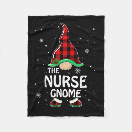 Nurse Gnome Buffalo Plaid Matching Family Christma Fleece Blanket