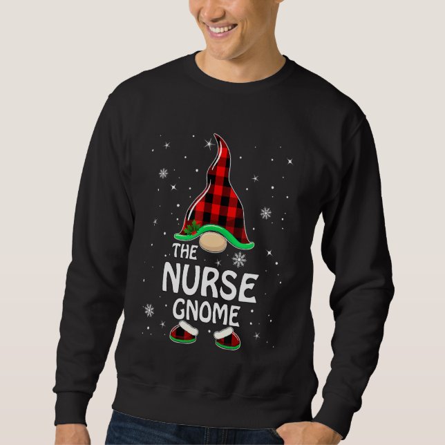 Nurse Gnome Buffalo Plaid Matching Family Christma Sweatshirt (Front)