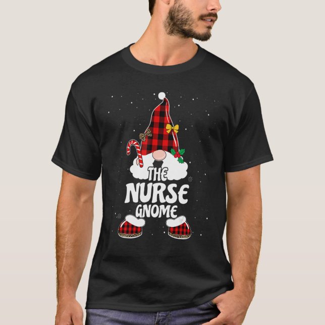 Nurse Gnome Buffalo Plaid Matching Family Christma T-Shirt (Front)