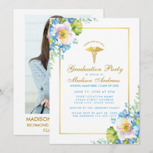 Nurse Gold Blue Grad Party Invite - Photo Back