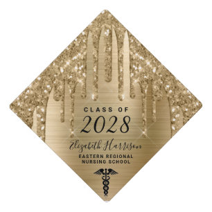 Nurse Gold Glitter Personalized Graduation Cap Topper