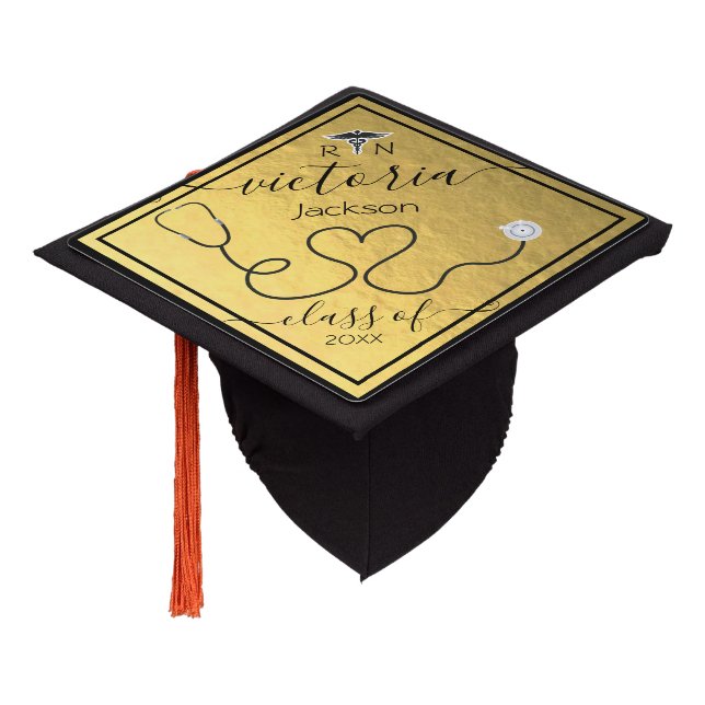 Nurse Golden Graduation Heart Cap Topper (Angled)
