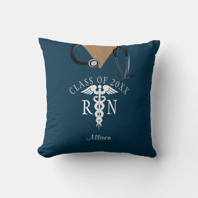Nurse Graduate Blue Scrub Top Personalized Throw Pillow (Front)
