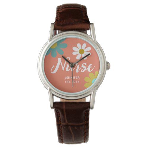 Nurse Graduate Boho Retro Floral Personalized Watch