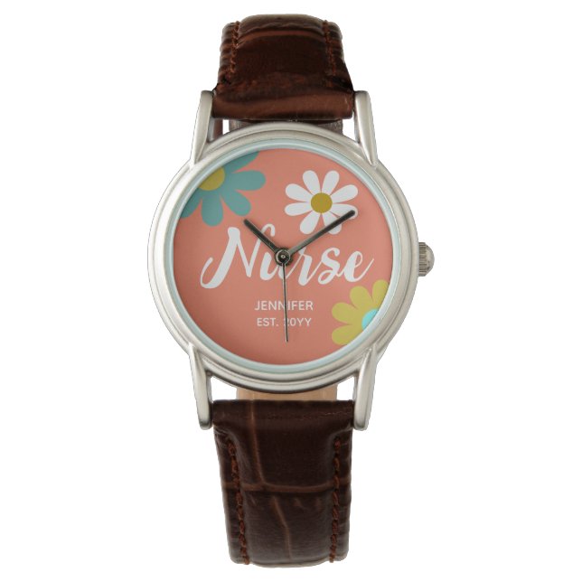 Nurse Graduate Boho Retro Floral Personalized Watch (Front)