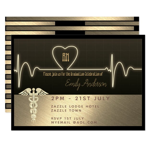 Nurse Graduate Invitation - Black Gold Metallic