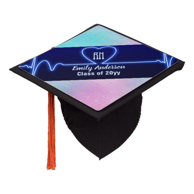 NURSE Graduate Pink Gold Glitter Personalized Fun Graduation Cap Topper (Angled)