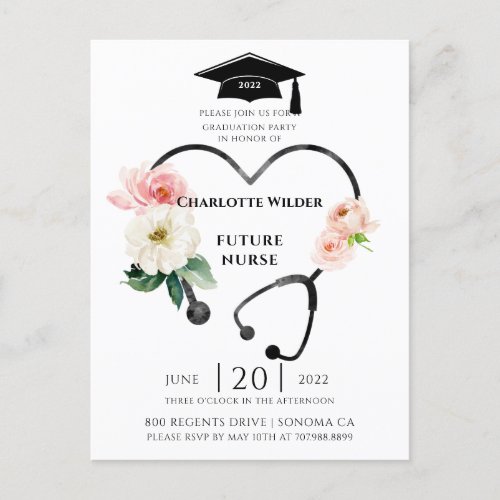 Nurse Graduation 2022 Floral Laurel Invitation 