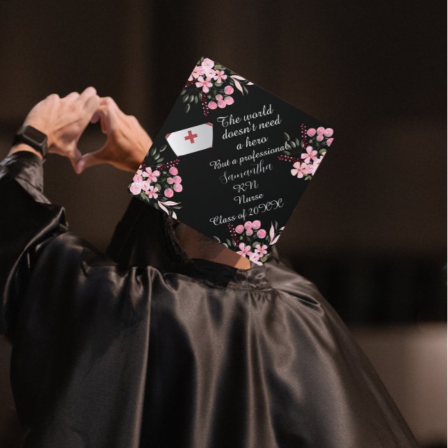 Nurse Graduation 2026  Floral Theme Personalized  Graduation Cap Topper (Creator Uploaded)