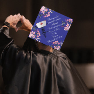 Nurse Graduation 2026 Floral Theme Personalized Graduation Cap Topper