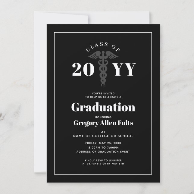  Nurse Graduation Black And White Medical Invitation (Front)