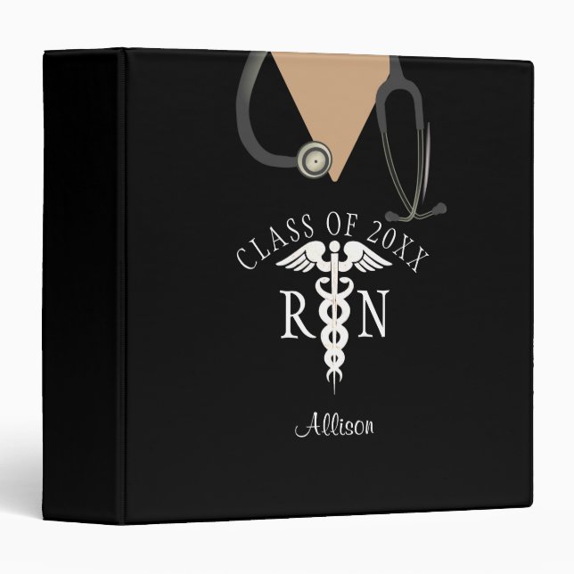 Nurse Graduation Black Scrub Top Fun Personalized 3 Ring Binder (Front/Spine)