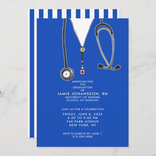 Nurse Graduation Blue Party Invitations (Front/Back)