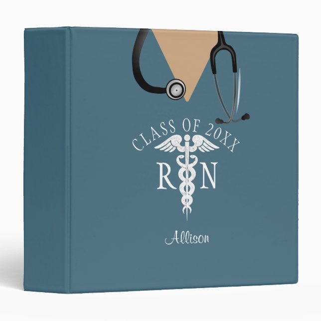Nurse Graduation Blue Scrub Top Fun Personalized 3 Ring Binder (Front/Spine)