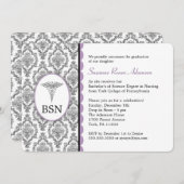 Nurse Graduation BSN RN black lavender damask Invitation (Front/Back)