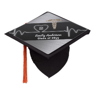 NURSE Graduation Cap Topper Personal Black SILVER