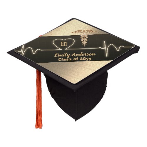 NURSE Graduation Cap Topper Personalized Blck Gold NURSE Graduation Cap Topper Personalized Blck Gold