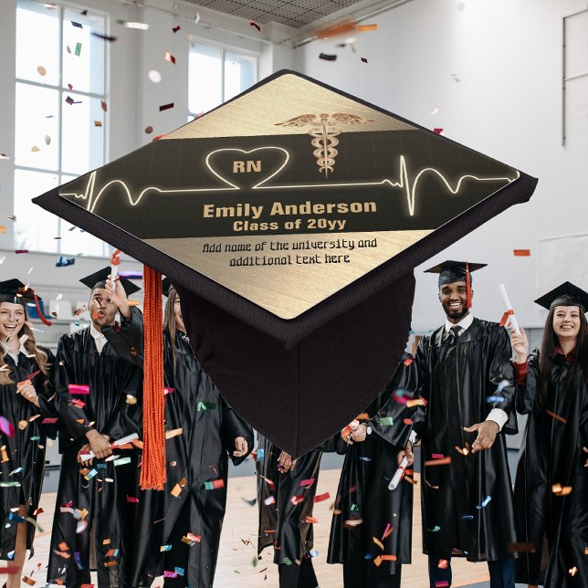 NURSE Graduation Cap Topper Personalized Blck Gold (Creator Uploaded)