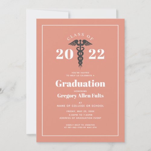 Nurse Graduation Class of 2022 Peach White Medical Invitation