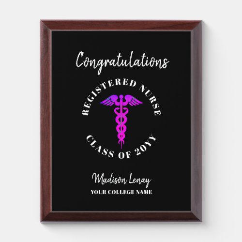 Nurse Graduation Congratulations Keepsake Name Award Plaque