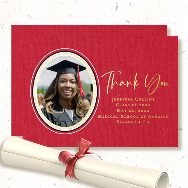 Nurse Graduation Elegant Red Thank You Script Foil Invitation (Creator Uploaded)