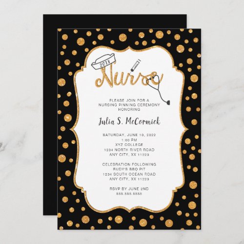Nurse graduation faux gold  you change color invitation