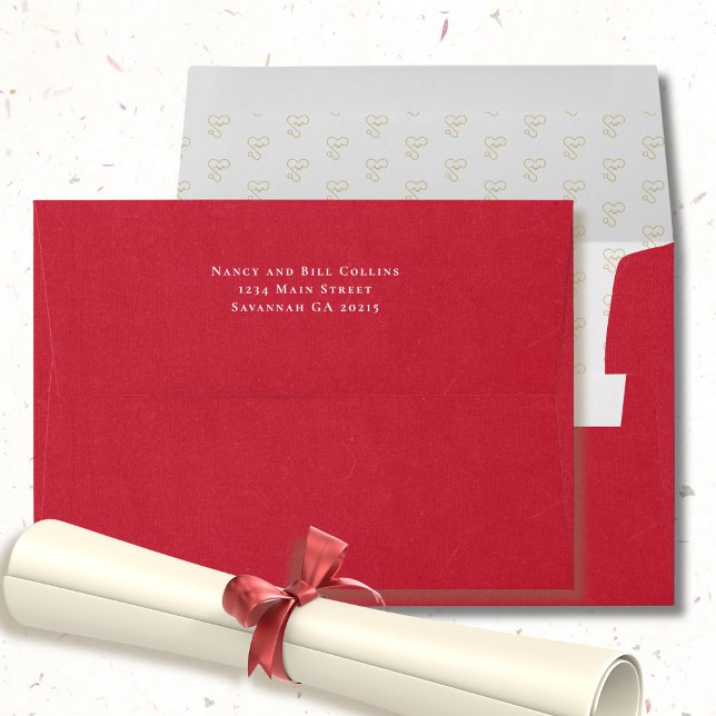 Nurse Graduation Faux Linen Red Gold Stethoscope Envelope (Creator Uploaded)