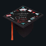 Nurse Graduation Fun Icons Cap Topper<br><div class="desc">Super fun Nurse's heart stethoscope and other icons with elegant text. Just change out with your grads name and other details. All wording can be changed.</div>