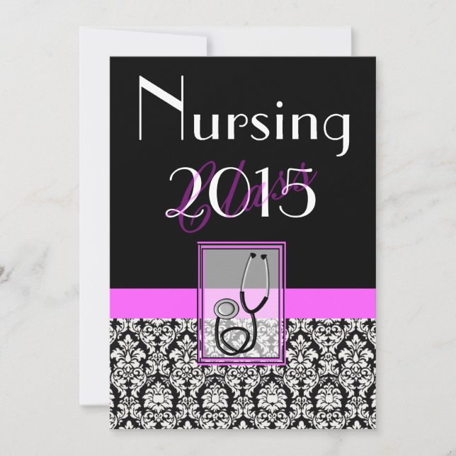 Nurse Graduation Graduation Invitations Damask 2 (Front)