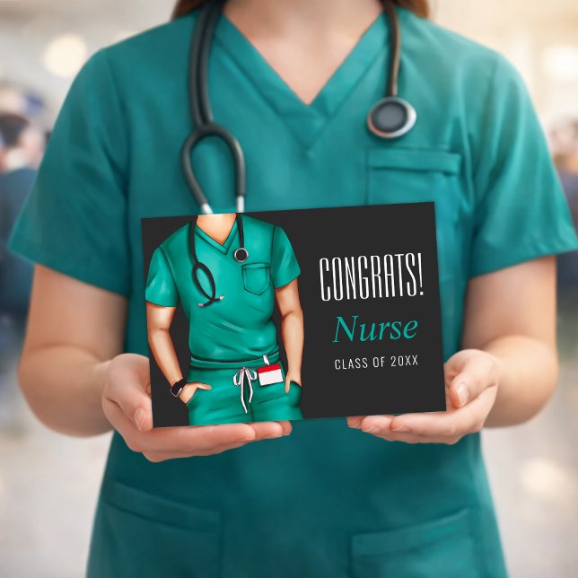 Nurse Graduation Greeting Card Congrats (Nurse graduation card held in scrubs, clean and meaningful design)