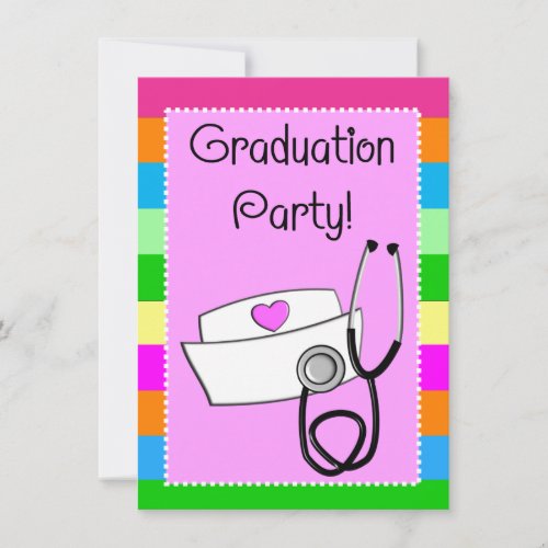 Nurse Graduation Invitations Bright Stripes