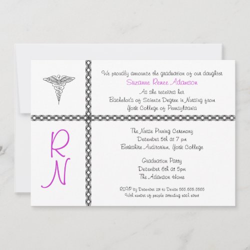 Nurse Graduation Invite with Caduceus CUSTOMIZABLE