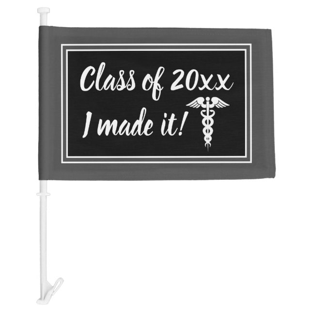 Nurse Graduation Medical Caduceus Black White Car Flag (Front)